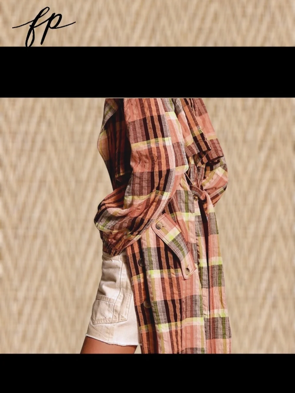 FREE PEOPLE 100% Cotton Lightweight Oversized Colorful Plaid Bliss Maxi Trench